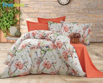 Спален комплект Ранфорс Cherry Blossom Coral – Плик 200x220 см, Чаршаф 220/240 см, 2 калъфки 50x70 см 