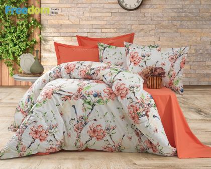 Спален комплект Ранфорс Cherry Blossom Coral – Плик 200x220 см, Чаршаф 220/240 см, 2 калъфки 50x70 см 
