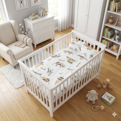 Детски спален комплект 10 бр Ранфорс за детска градина"Лениви приятели" - Комфорт и качество в едно!