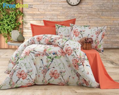 Спален комплект Ранфорс Cherry Blossom Coral – Плик 200x220 см, Чаршаф 220/240 см, 2 калъфки 50x70 см 